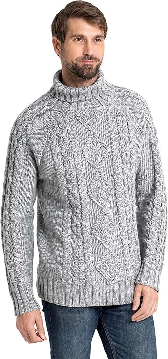 aran polo neck jumpers mens
