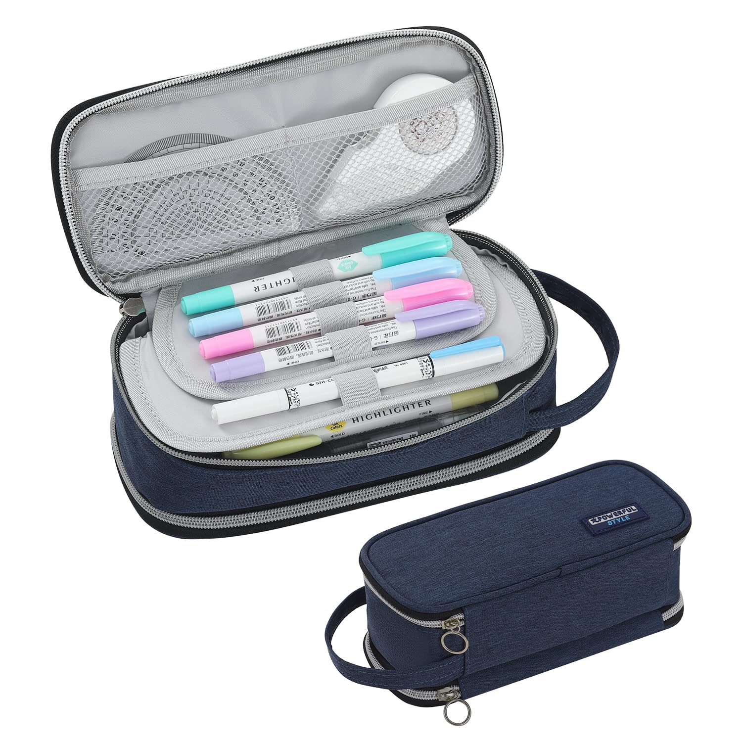 Photo 1 of Tergopa Pencil Case Large Zipper Pencil Pouch for Girls Kids Teens Adults Aesthetic Pencil Bag Stationery Organizer Pencil Case with Handle for School Blue