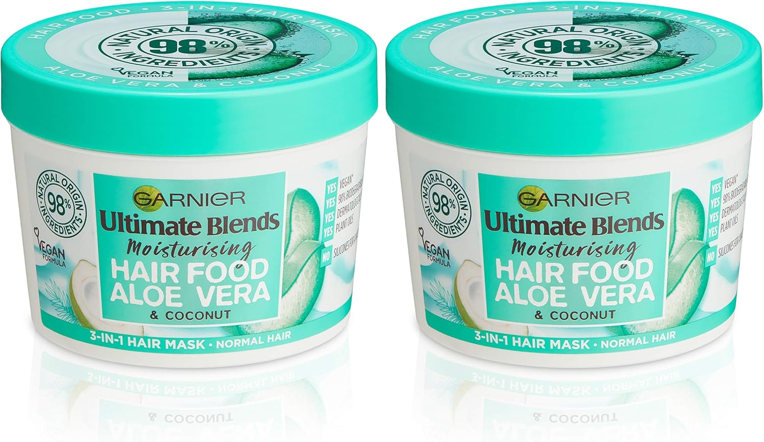 Garnier Ultimate Blends Hair Food Aloe Vera 3-in-1 Normal Hair Mask Treatment 390ml Dual Pack, 780 ml (Pack of 1)