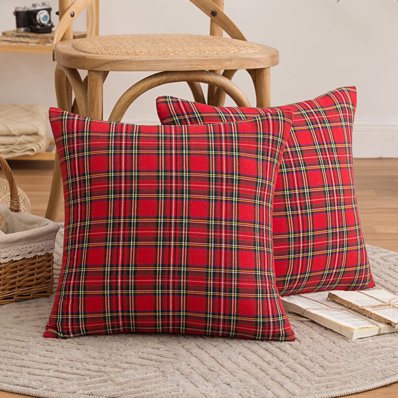 Set of 2 Christmas Scottish Tartan Cushion Covers, RedTartan Check Cushions, Classic and Durable, Soft and Comfortable, Can Be Used in The Living Room Sofa (Small Tartan, 45 * 45cm) — image 1