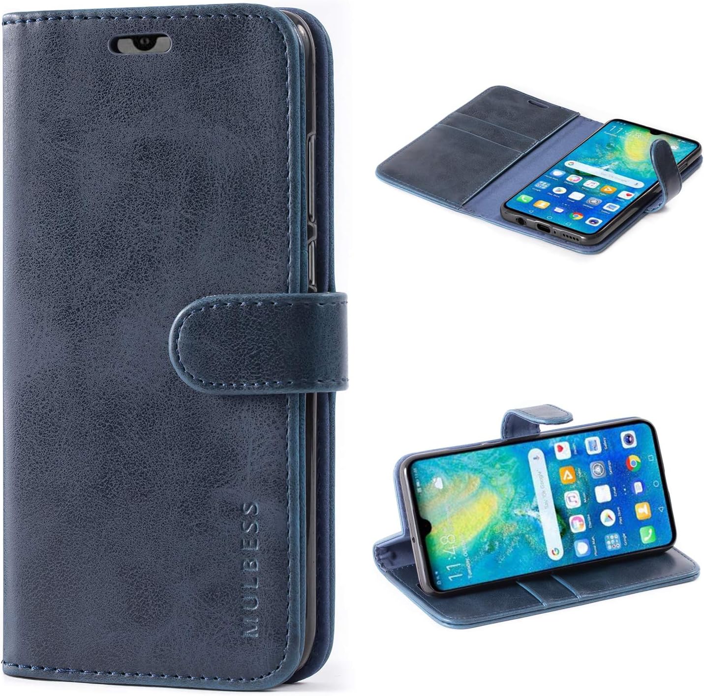 Mulbess Vintage Huawei P30 Lite Case, Huawei P30 Lite Phone Case, Flip Leather Wallet Phone Cover for Huawei P30 Lite New Edition, Navy Blue