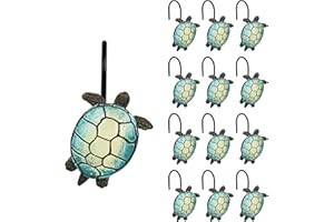 Sunlit Tilt Sea Turtle Shower Curtain Hooks, Home Decorative Shower Curtain Rings with Black Hooks for Bathroom, Resin, Ocean