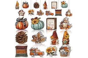 FairySandy 36 Pcs Fall Ornaments for Tree Fall Thanksgiving Tree Decorations Gnomes Wooden Hanging Ornaments Pumpkins Leaves Flowers Cutouts Autumn Decorations for Holiday Party Supply(Classic Style)