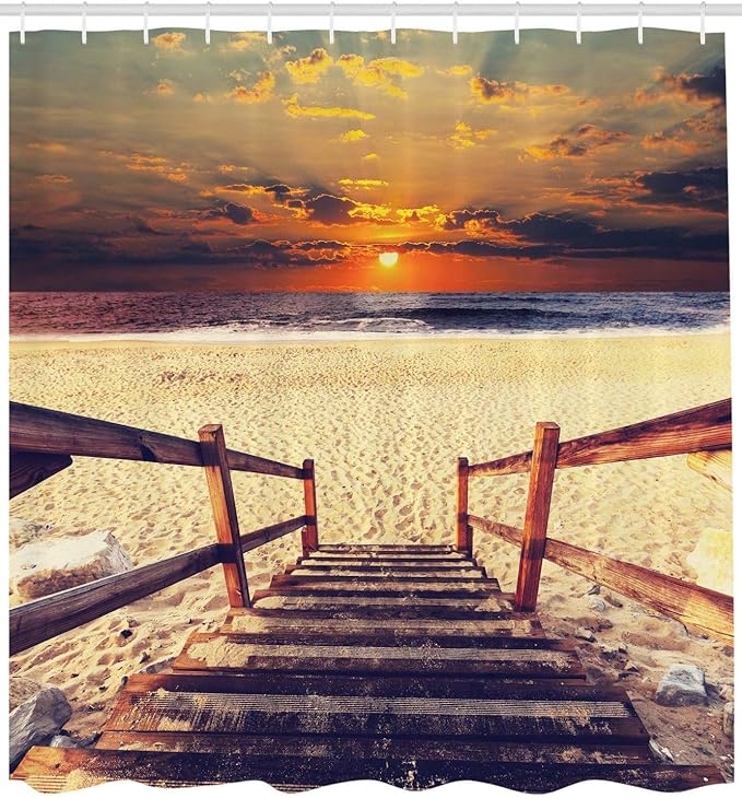 vrupi escaleras Cortina Ducha Playa conducen Playa Tienen un Paisaje