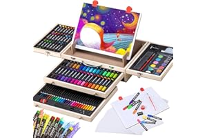 VIGORFUN Art Supplies, Wooden Art Set Crafts Kit with Drawing Easel, Deluxe Kids Art Set, Oil Pastels, Colored Pencils, Watercolor Cakes, Creative Gift for Kids, Teens, Beginners Girls Boys