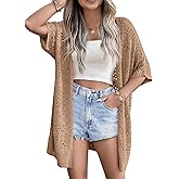 Zeagoo Lightweight Summer Crochet Cardigan for Women Short Sleeve Kimono Boho Oversized Open Front Knitted Cardigan