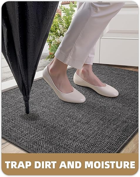 COLOR&GEOMETRY LARGE THIN FRONT DOOR MAT INDOOR ENTRANCE NON SLIP RUBBER BACKED, 32″X48″ INDOOR DOOR MATS FOR ENTRYWAY, DIRT TRAPPER DOUBLE DOORMAT, WASHABLE FRONT DOOR RUGS, CHARCOAL GREY