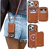 ORNARTO Magnetic Detachable Wallet Case for iPhone 16 Pro, [Compatible with MagSafe], Crossbody Wallet Case with Card Holder Wrist Strap, RFID Blocking PU Leather Wallet Phone Cover 6.3", Brown
