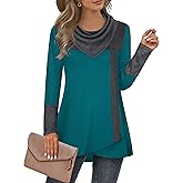 Furnex Women's Long Sleeve Cowl Neck Tunic Top Casual Pullover Sweatshirt