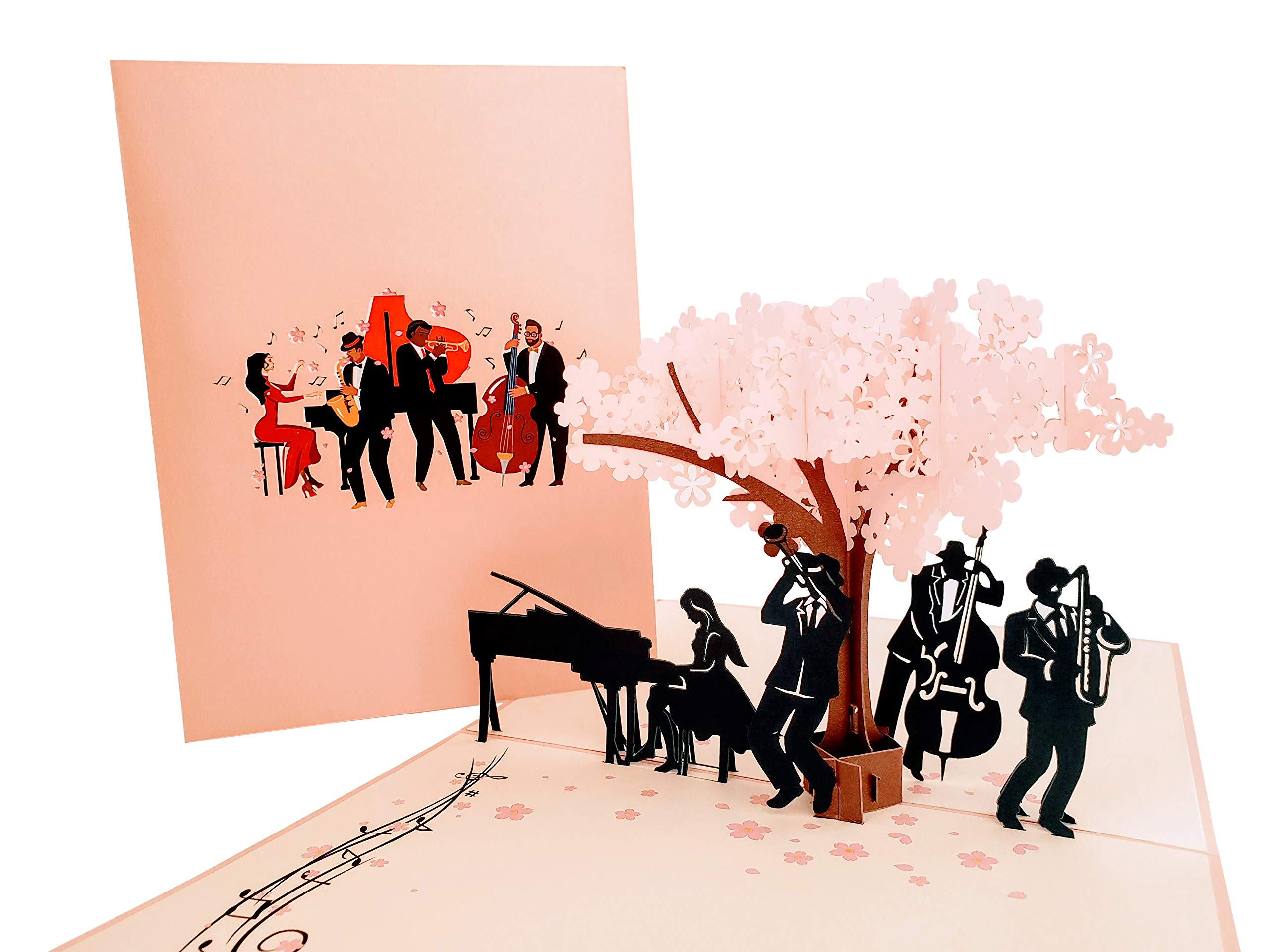 iGifts And Cards Smooth Jazz Band 3D Pop Up Greeting Card - Music Lovers, Awesome, Under a Cherry Blossom, Notes, Inspirational, Cool Teacher, Celebration, All Occasion, Happy Birthday, Anniversary