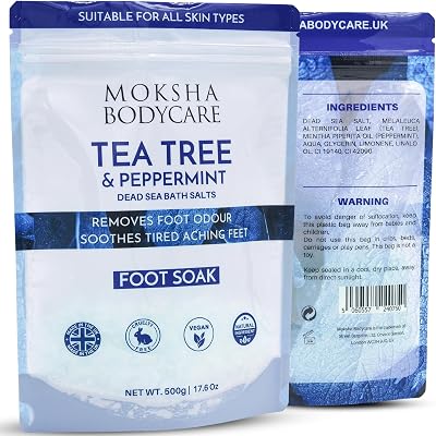 Moksha Tea Tree Foot Soak Salts 500g UK Made - Dead Sea Bath Salts for Hard Skin
