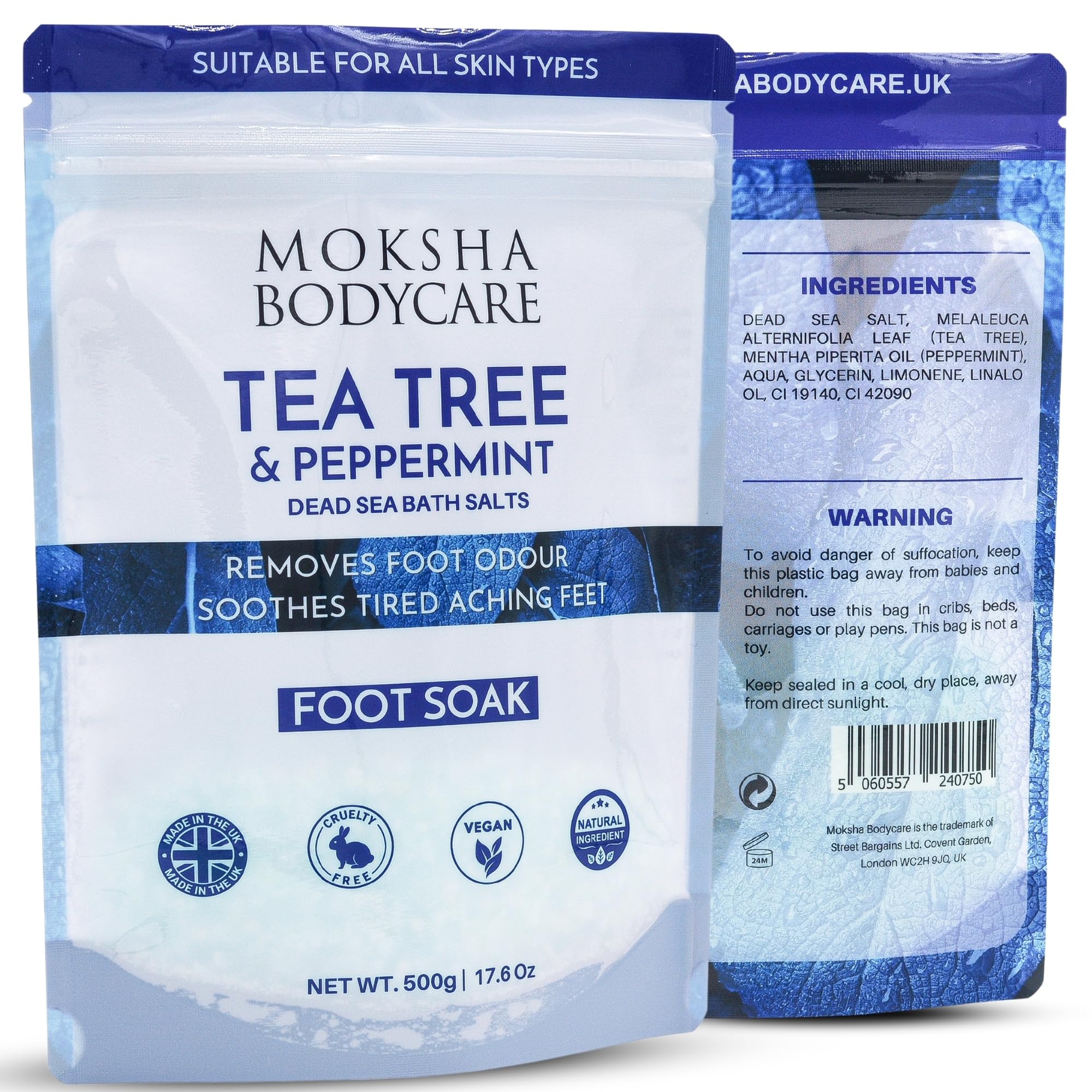 Foot Soak with Tea Tree Oil -[Made in UK] Foot Spa Salts, Tea Tree Dead Sea Bath Salts, Exfoliating Tea Tree Foot Soak for Hard Skin, Foot Spa Pamper Gifts for Women, Foot Gift Sets for Women, 500g