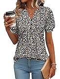 IECCP Womens Summer Tops Casual V Neck Shirts Puff