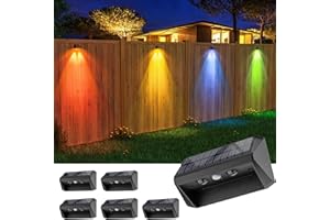 BRIDIKA Solar Fence Lights Outdoor 6 Pack, Lens LED Fence Solar Lights, Solar Wall Lights Outdoor Warm White, Cool White and RGB Waterproof Solar Lights for Deck, Fence, Patio, Backyard Black