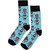 SockFly Robot Dress Socks Funny Novelty Crazy Fun Design Men Size 8-12 Cotton Casual Crew Colorful Funky Fancy Socks Gift for Men