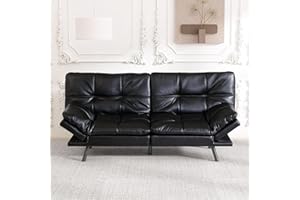 Hcore Futon Sofa Bed,Black Faux Leather Futon Couch Small Sofa Foldable Loveseat with Armrests for Compact Living Spaces,Apartment,Dorm,Studio,Guest Room,Home Office