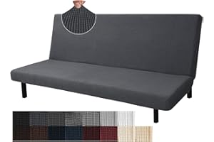JIVINER Stretch Futon Cover Universal Armless Sofa Slipcover Non Slip Spandex Sofa Bed Without Armrest Cover Soft Spandex Futon Slipcover with Elastic Bands (Futon, Dark Gray and Black)