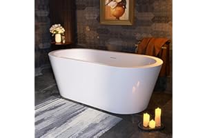 SYLONWILL 61 in. x 31 in.Classic Oval Acrylic Free Standing Tub, Heavy Duty Deep Soaking Tub, Bathroom Stand Alone Tub, Freestanding Bathtub SY1255 (Glossy White)