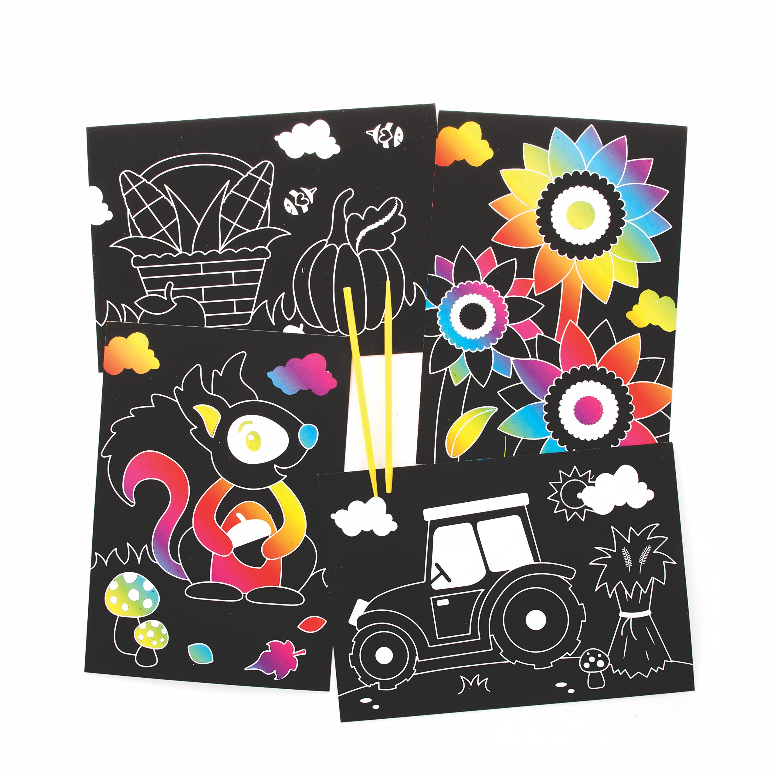 Baker Ross FE684 Autumn Scratch Art Pictures - Pack of 8, Engraving for Children, Creative Activities for Kids, Set for Boys and Girls