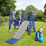 INMOZATA 4-in-1 Kids Slide Swing Basketball Hoop Playset Toddler Climber Indoor view 7