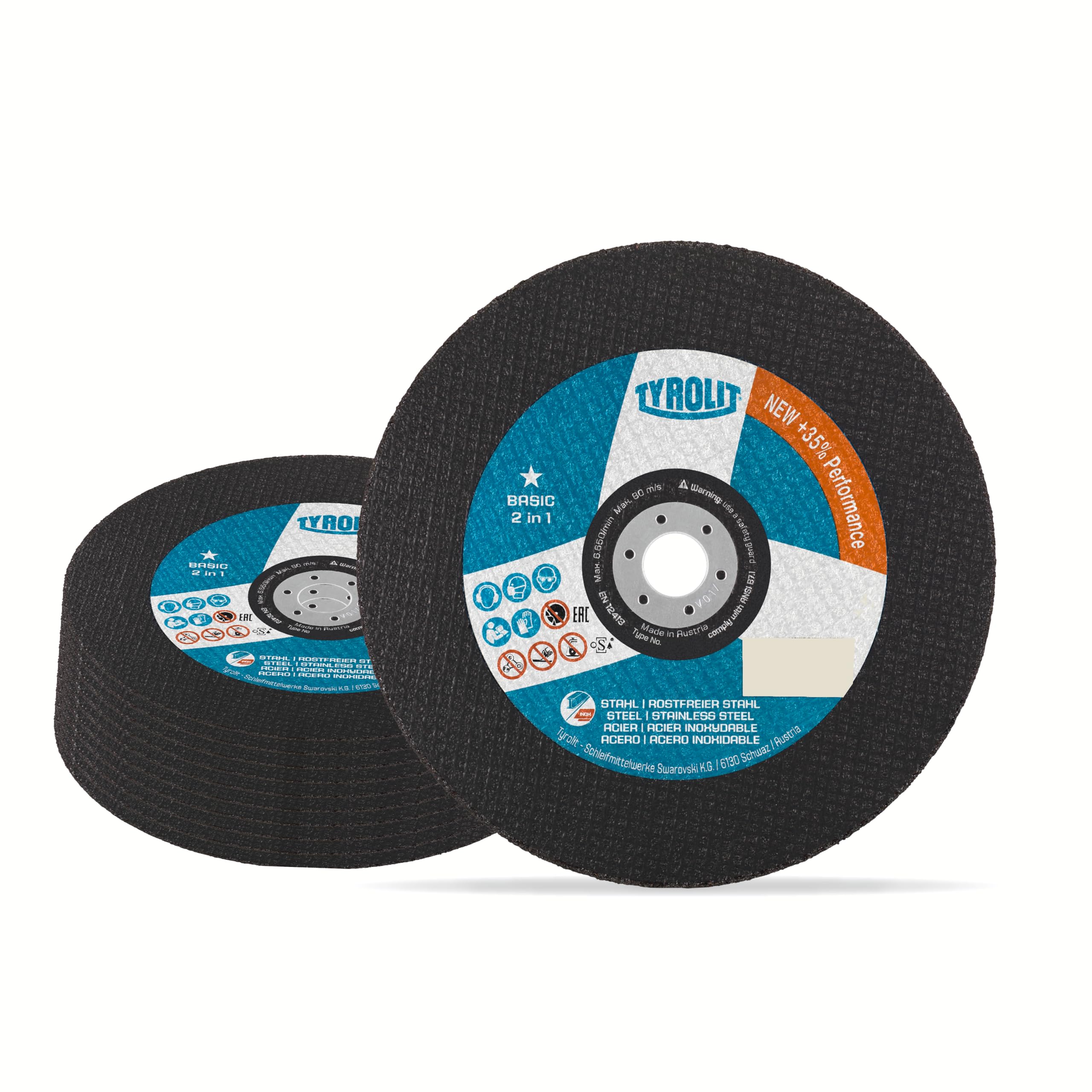 TYROLIT BASIC 2in1 Super-Thin Cut-Off Wheels for Steel & Stainless Steel, Angle Grinder Discs for Fast Metal Cutting, 230 x 1.9 x 22.23 mm, 25-Pack