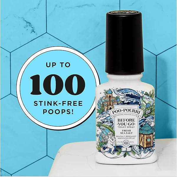 POO-POURRI BEFORE-YOU-GO TOILET SPRAY, FRESH SEA SALT, 2 FL OZ, UP TO 100 USES, BATHROOM ODOR DEODORIZER WITH ESSENTIAL OILS FOR HOME OR WORK, TRAVEL ESSENTIALS, TSA APPROVED SIZE, SEA SALT BERGAMOT