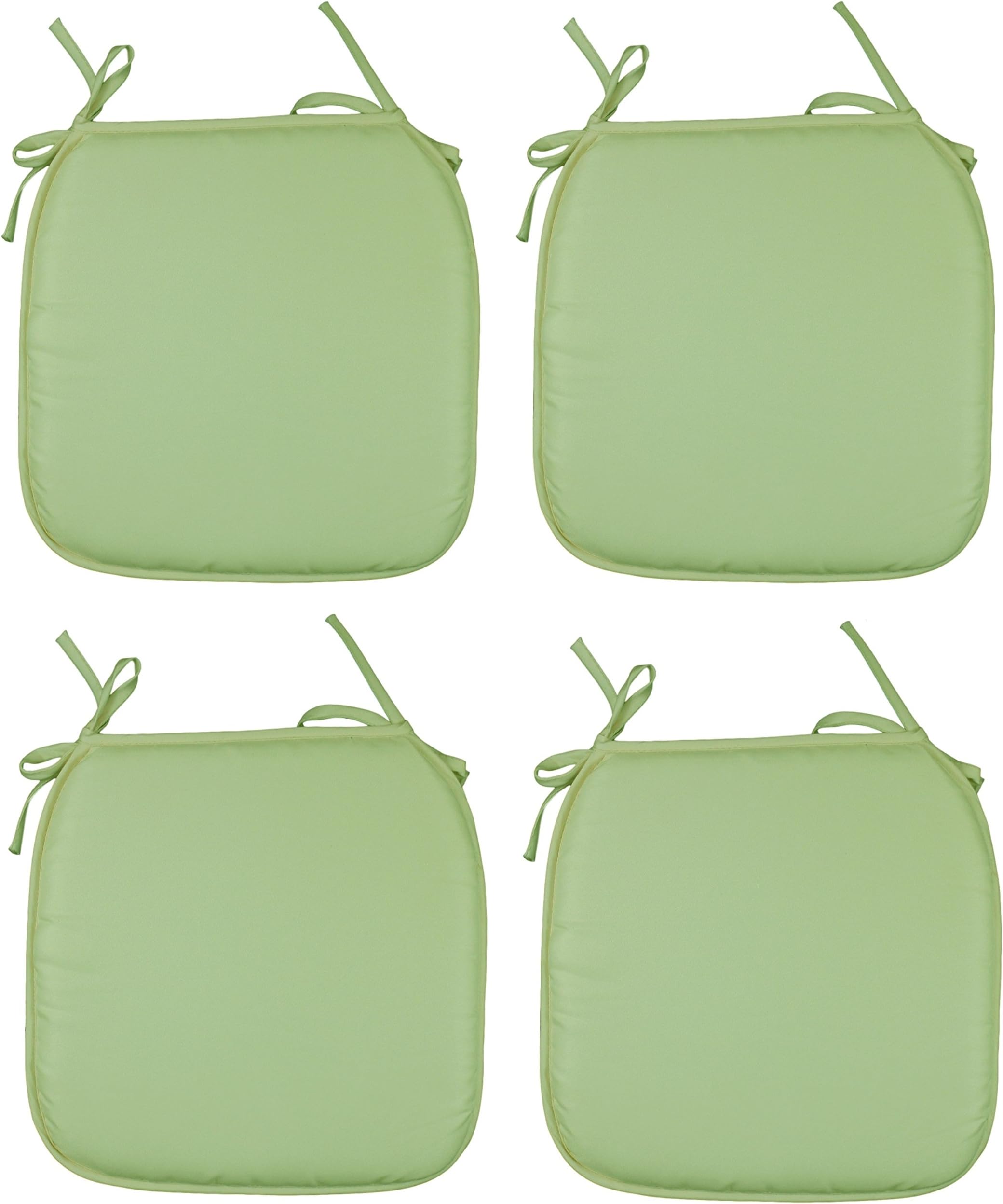 Garden Chair Cushion Tie-On Seat Pads Kitchen Dining Chair Cushion Pads - 37cm x 37cm x 2cm - Green - Pack of 4