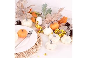 BAHABY 17 PCS Fall Decorations for Home Kit - 1Pack 3.28Ft Maple Leaf Garland+ Plastic Mini Pumpkins for Thanksgiving Decorations