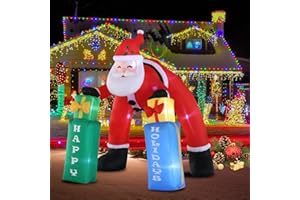 InfleasJoiy 10ft Santa Gift Box Arch Christmas Inflatable Decoration with LED Lights for Holiday Celebration Decorations on Yard, Lawn and Patio