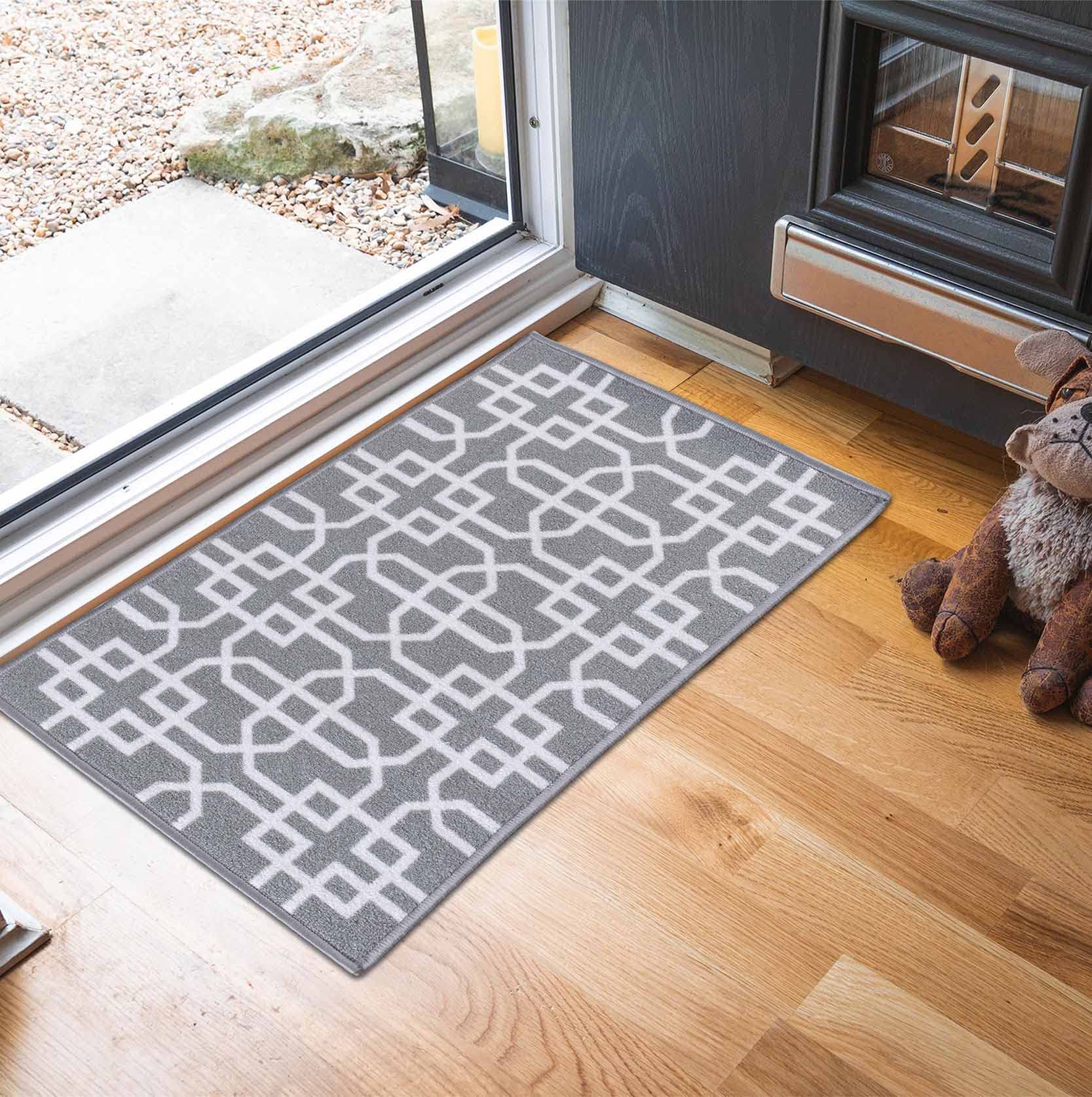 Washable Door Mat Kitchen Mats Non Slip Cubed Trellis Design Hall Runner- Indoor Door Mat - Hallway-Passage Corridor Doormats - Floor Mat