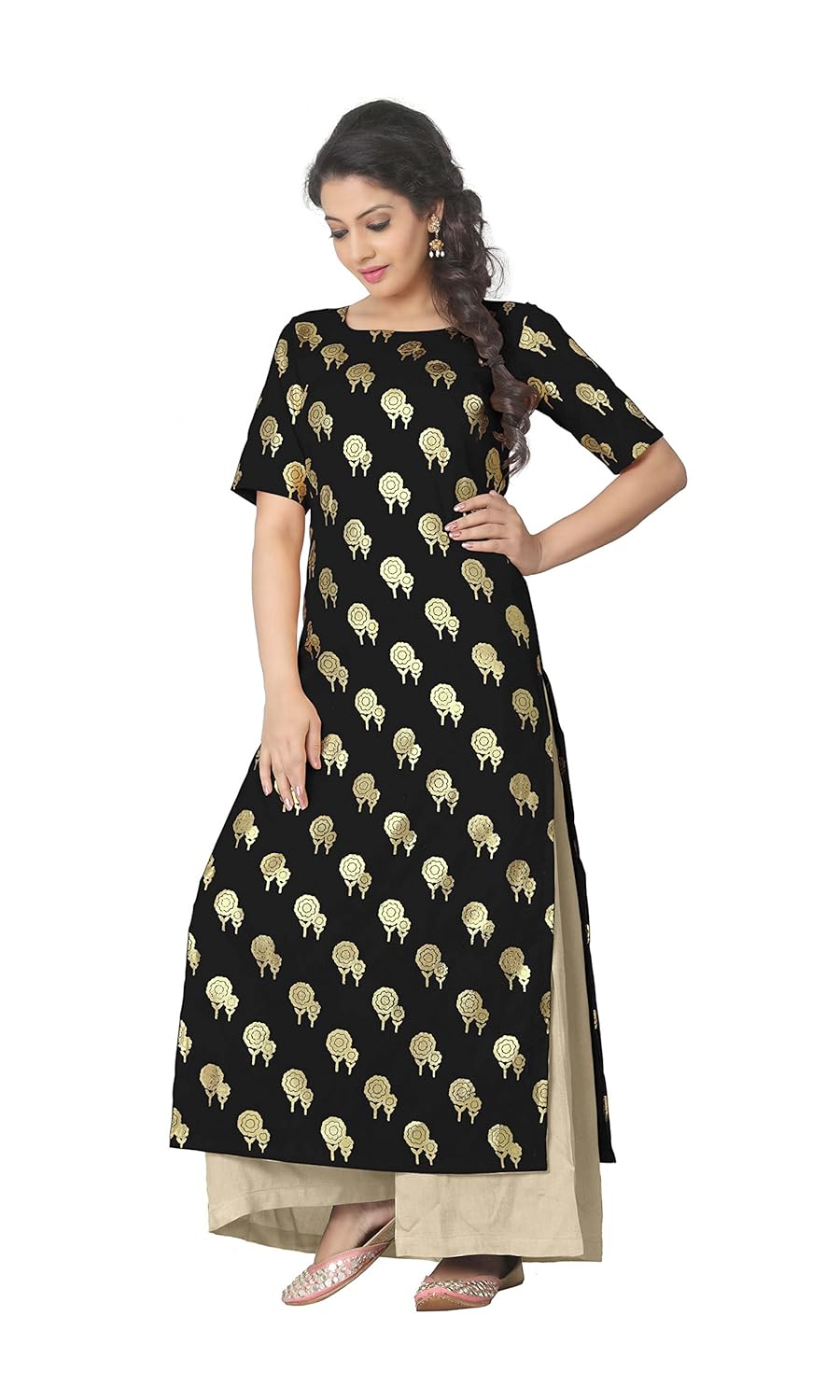 ziyaa women's straight faux crepe kurta