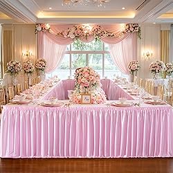 9ft Lenght Glitter Pink Table Skirt for Rectangle