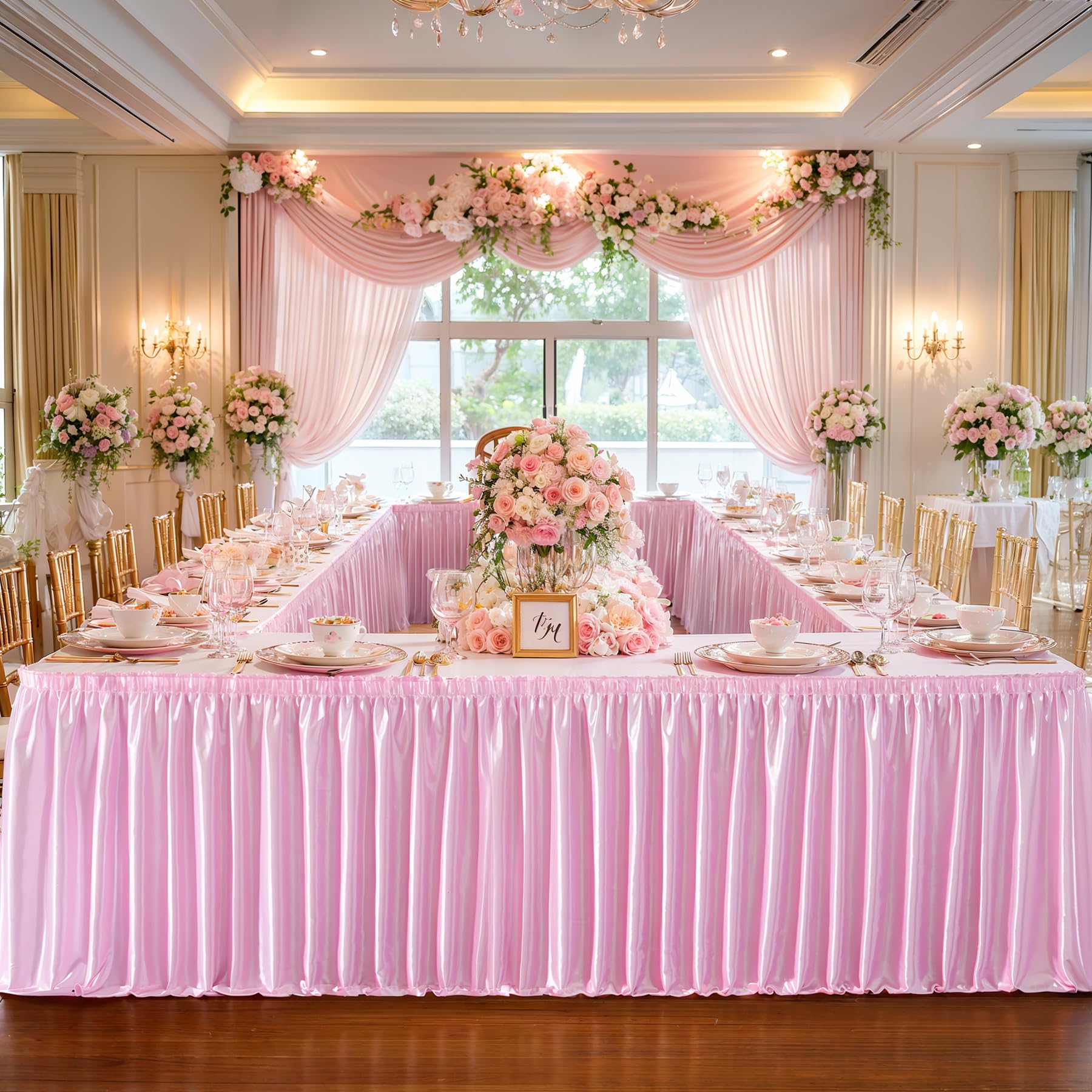 21ft Lenght Glitter Pink Table Skirt for Rectangle