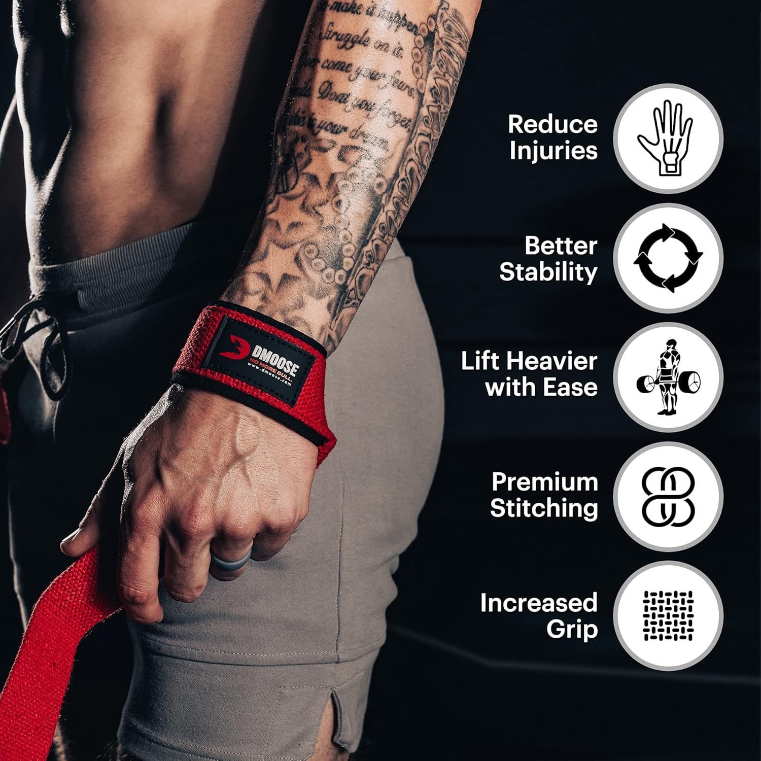 DMoose Lifting Straps, Wrist Straps for Weightlifting, Deadlift Straps, Powerlifting, Workout, Bodybuilding, Soft Neoprene Padded 24 inches (Pair) Support for Max Hand Grip Strength Fitness Training : Sports & Outdoors