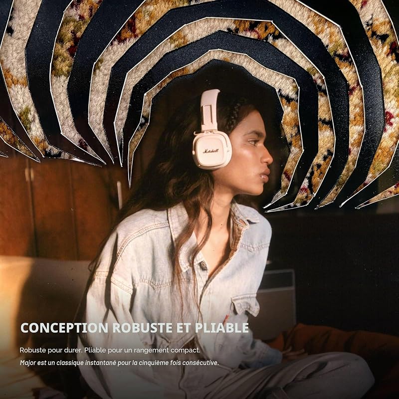 Casque Bluetooth Supra-auriculaire Major V, écouteurs sans Fil, Pliables, autonomie sans Fil de Plus de 100 Heures, crème