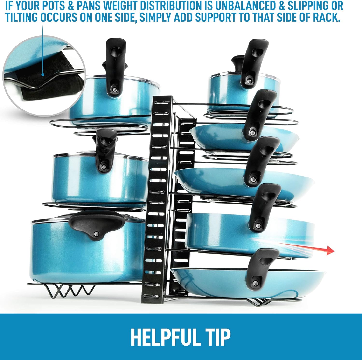 Zulay 8-Tier Pots and Pans Organizer Under Cabinet - Easy 3 Adjustable Method Pan Organizer Rack For Cabinet - Kitchen Pot Organizer Rack For Cabinet For Large & Small Cookware: Home Improvement