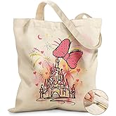 Miss Adola Canvas Tote Bag for Women – Aesthetic Canvas Bag with Zipper Cute Stylish Reusable Shoulder Totes for Shopping Work Daily Vacation, Bow Castle