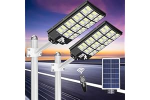 GANGGEND Solar Street Lights Outdoor, Motion Sensor Led Solar Outdoor Lights with Remote Control & Arm Pole, 7000K 100000LM IP66 Waterproof Dusk to Dawn Solar LED Lights Lamp for Garden Yard (1000W-2 Pack)