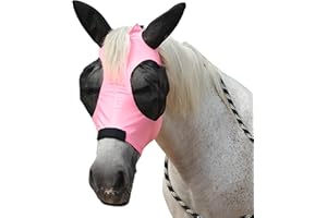 Gallopoff Horse Fly Mask with Ears - Large Eye Space for Full Vision, Breathable Stretch Comfort Fit, UV Protection, Forelock Opening, Easy Pull-On Pink Full