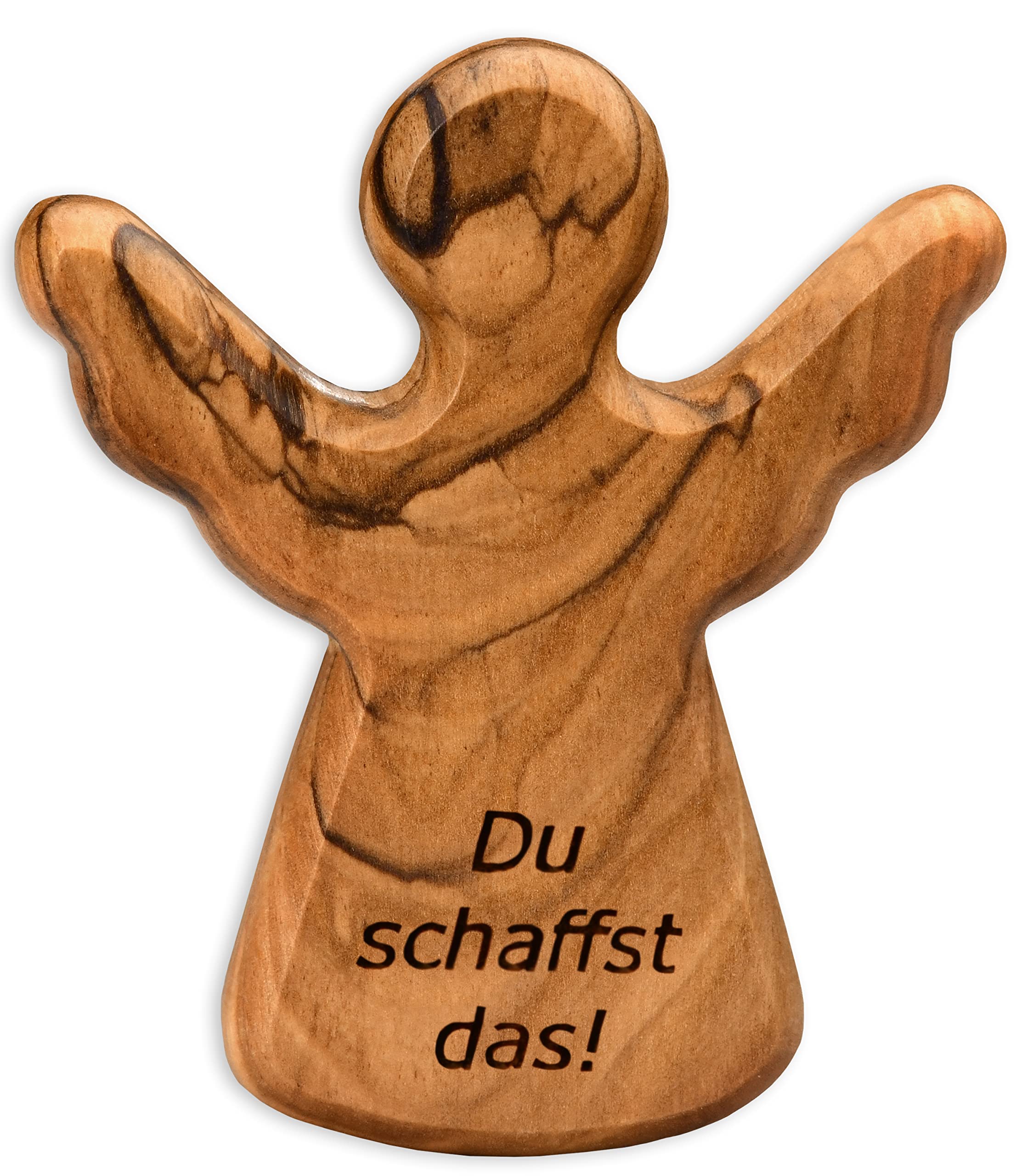 Kassis Geschenkartikel Olive Wood Guardian Angel - Handmade Angel Figurine from Bethlehem - Guardian Angel Lucky Charm - (You can do this) - (Pack of 1)