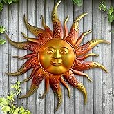 Daogtc Metal Sun Wall Art Decor-17.3 inches Rustic Retro Metal Sun Hanging Decoration for Indoor Outdoor,Gift for Mom Dad Friends(Gold)
