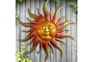 DAOGTC Metal Sun Wall Art Decor-17.3 inches Rustic Retro Metal Sun Hanging Decoration for Indoor Outdoor,Gift for Mom Dad Friends(Gold)