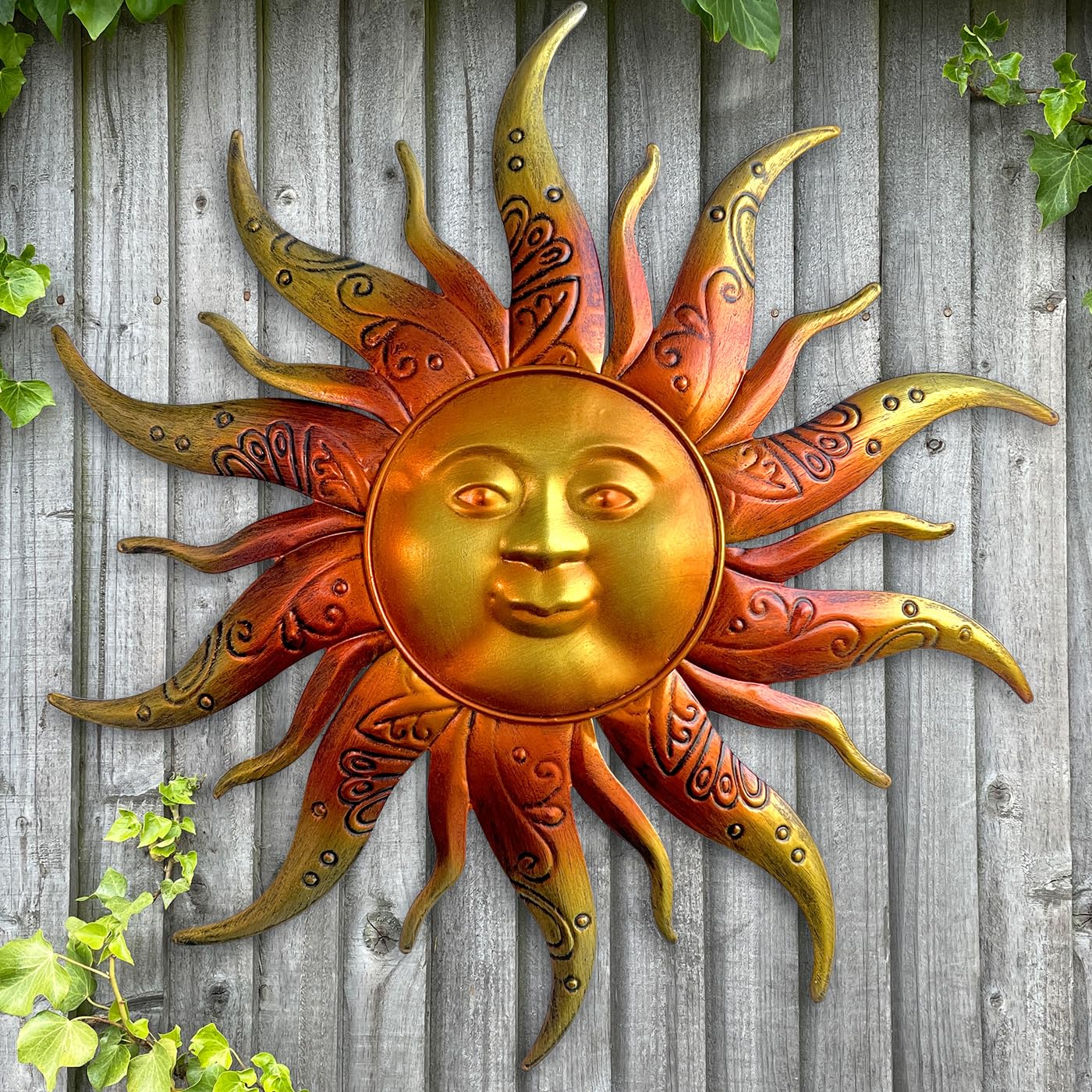 Daogtc Metal Sun Wall Art Decor-17.3 inches Rustic Retro Metal Sun Hanging Decoration for Indoor Outdoor,Metal Sun Art Sculpture for Home Garden Farmhouse Yard Patio Fence Living Room Bedroom