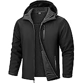TACVASEN Men's Hooded Softshell Jacket Lightweight Waterproof Fleece Lined Windbreaker Rain Jacket Winter Outdoor Hiking