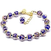 Authentic Murano Glass Bracelet Handmade In Italy Blue Aventurine Beads Hand Blown Glass