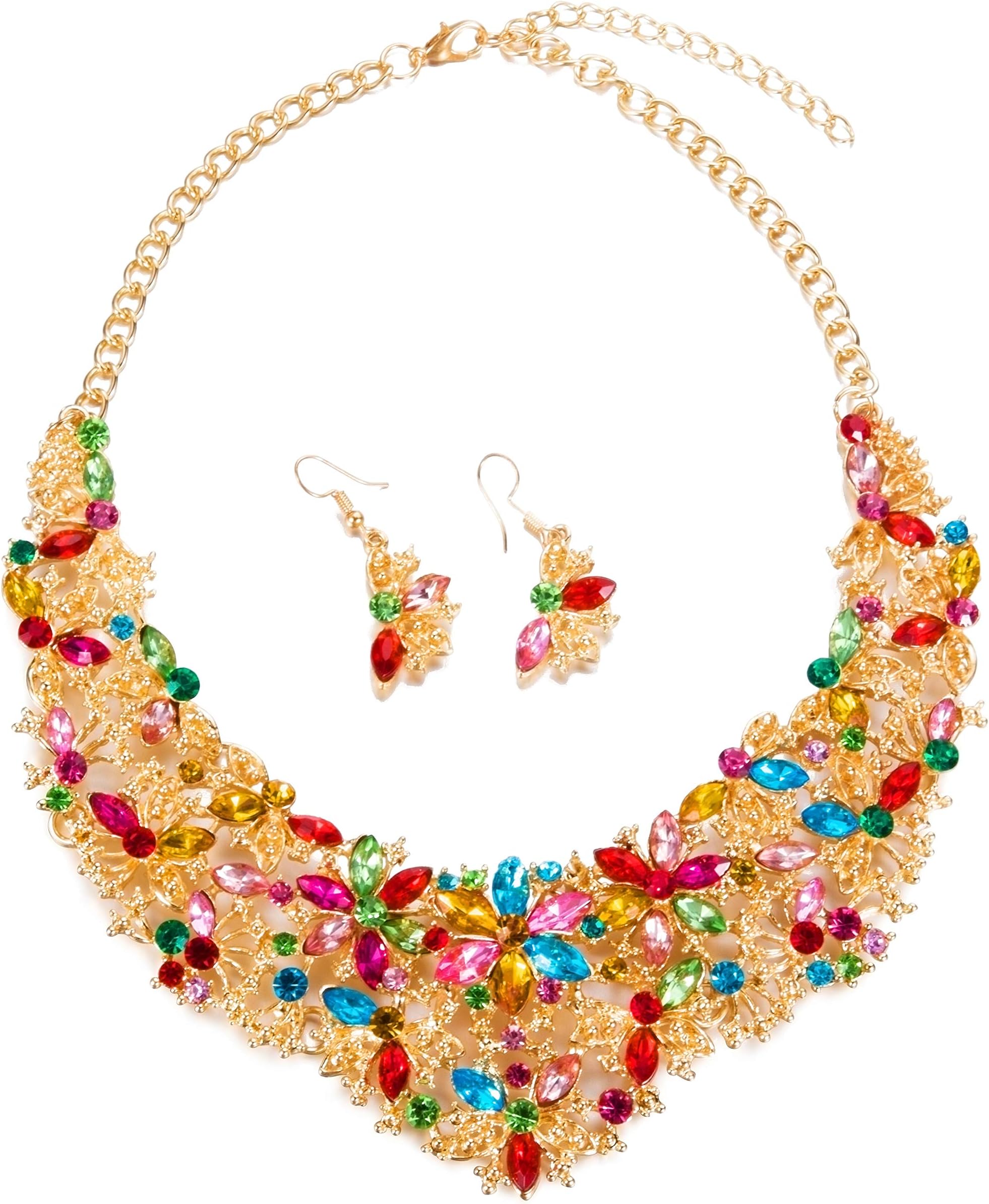 Yuhuan Women Alloy Crystal Necklace and Earring Set Wedding Jewelry Rhinestone Necklace