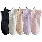 zrylibya Women Ruffle Frilly Rib Knit Ankle Socks Heart Pattern Textured Casual Cute Low Cut Socks 5 Pairs