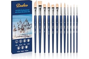 DUSHCO Artist Paint Brushes Set, 12 Pcs Watercolor Brushes Professional, Water Color Brushes - Round, Flat, Liner, Filbert, Angular, Oval Wash & Dagger for Acrylics, Ink, Watercolor, Gouache, Oil, Tempera