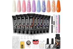 VANREESA Poly Nail Gel Kit Starter Kit, 10 Colors White Glitter Pink Orange Purple Blue Poly Extension Gel Nail Kit for Beginners Builder Nail Gel Kit Gifts for Women