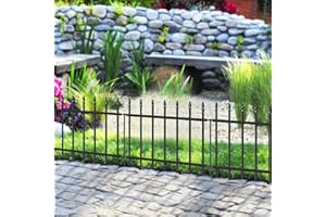 FOREHOGAR Decorative Metal Garden Fence 18 in H x 10 ft L, Small Border Roman Column Deco, Barrier Fencing for Yard Flower Bed Lawn Landscape Outdoor, 5 Panels + 6 Stakes Black